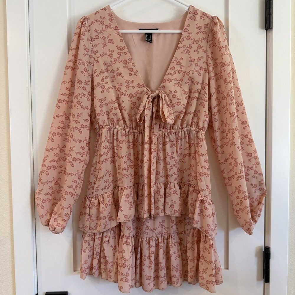 Pink Floral Chiffon Tiered Mini M Forever 21 F21 Cottage Boho Cowgirl Fairy